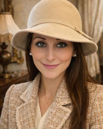 Antico cappello cloche anni 30 panna feltro