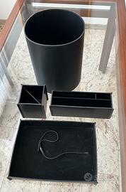 Set scrivania in cuoio nero