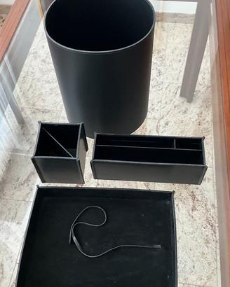 Set scrivania in cuoio nero