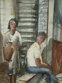 Scena di Vita Rurale - Olio su Tela 70x100 cm