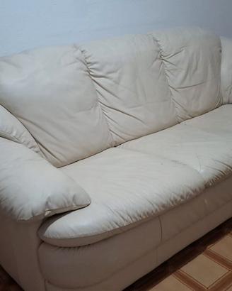 Divano in pelle bianco panna, 3 posti - ribassato