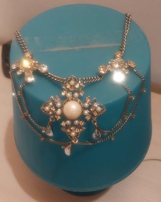 Collier acciaio e Madreperla con Strass 