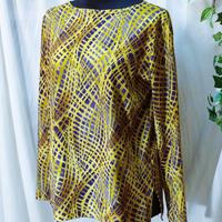 Blusa maglia donna giallo oro e violetto