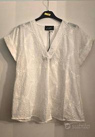 Blusa bianca in cotone sangallo, taglia M, nuova