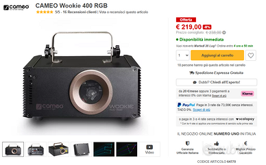 PROIETTORE LASER CAMEO WOOKIE 400 RGB