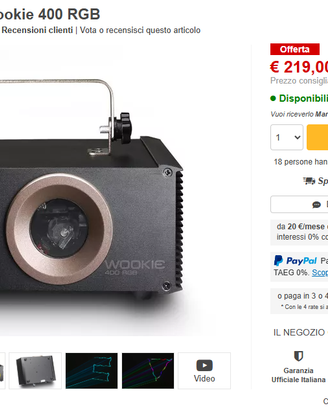 PROIETTORE LASER CAMEO WOOKIE 400 RGB
