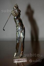 Statuetta giocatore di golf argentata