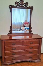 Comò vintage a 4 cassetti con specchiera in legno