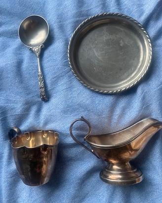 set di 4 oggetti - 2 peltro 2 silver