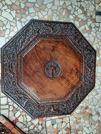 Tavolino indiano ottagonale in legno interamente s