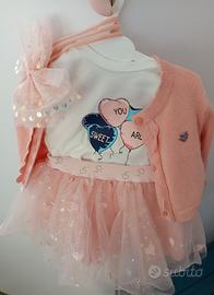 set 4 pezzi neonata 3/6 mesi nuovo tulle compleann