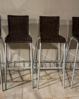 Set sgabelli da bar in Rattan scuro e metallo