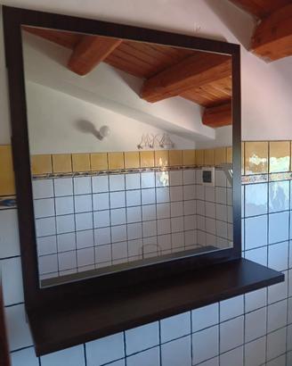 Specchio da bagno con cornice in legno + Mensola.