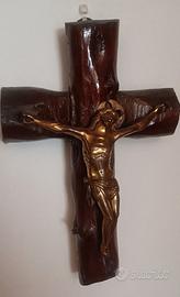 Crocifisso legno massiccio e bronzo