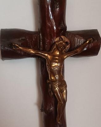 Crocifisso legno massiccio e bronzo