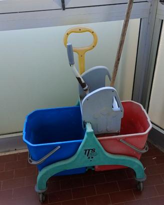 Carrello lavapavimento con 2 secchi blu e rosso, s