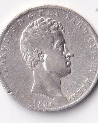 italia stati-savoia-5 lire 1838-carlo alberto-geno