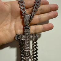 Collana e Croce con Zirconi - Acciaio Inossidabile