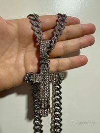 Collana e Croce con Zirconi - Acciaio Inossidabile