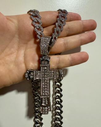 Collana e Croce con Zirconi - Acciaio Inossidabile
