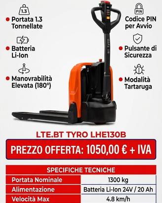 Transpallet elettrico Toyota BT Tyro LHE130B nuovi