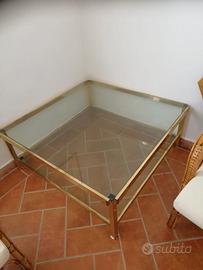 Tavolo in ottone e cristallo 1mt/1mt h 40 cm