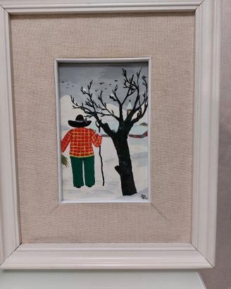 Quadro dipinto a mano su vetro e cornice corniciai