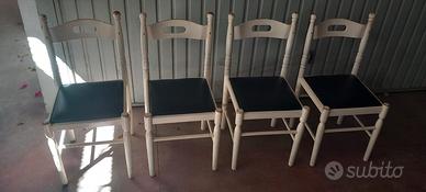 4 sedie in legno classiche bianche con seduta nera