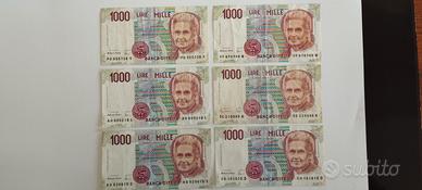 6 Banconote Lire 1000