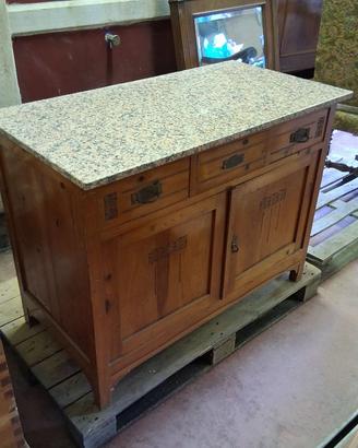Credenza D'Epoca in Legno con Piano in Granito