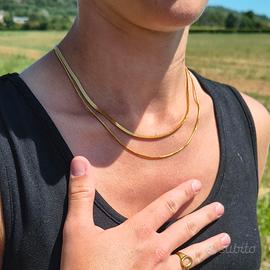 Set Parure Acciaio Inox Oro: Collana + Anello