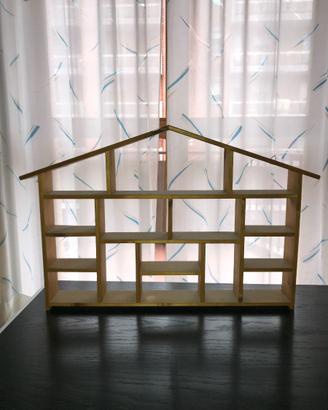 Vetrinetta-espositore in legno a forma di casetta