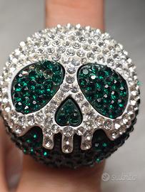 Anello teschio con cristalli - regolabile