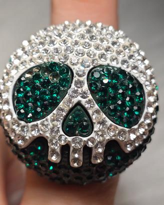 Anello teschio con cristalli - regolabile