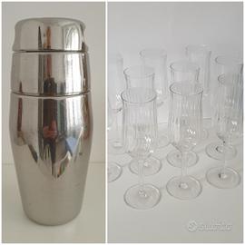 Shaker ALESSI mod. "ALFRA" e 10 flute spumante 