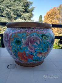 Vaso cloisonnè azzurro multicolore 