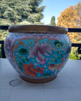 Vaso cloisonnè azzurro multicolore 