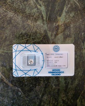 Diamante 1.01 ct Taglio Brillante Certificato IGI 