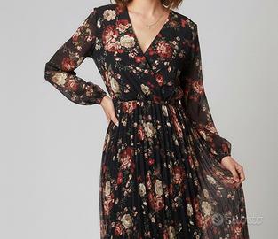 Abito lungo a fiori nero Taglia S