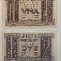 24#. Banconote 1 e 2 Lire.