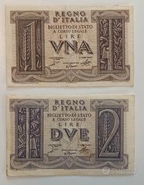 24#. Banconote 1 e 2 Lire.