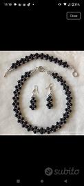 set collana e orecchini perline nere fatto a mano