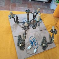 lampadario + 2 lampade da parete in ottone draghi
