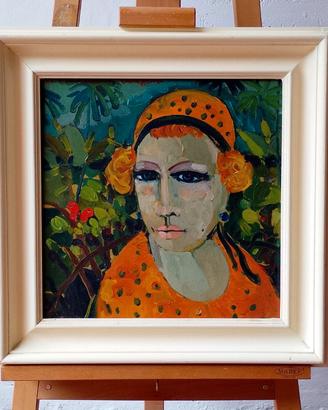 Quadro olio tavola 1980 Allegrini 40x40 cornice