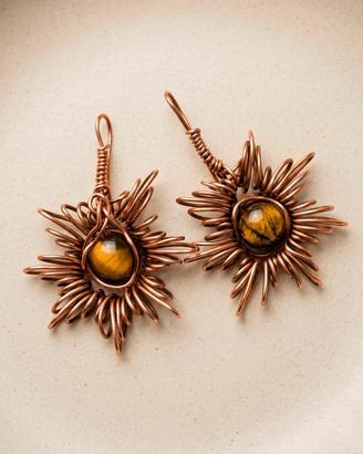 Orecchini artigianali rame e occhio di tigre-Unico