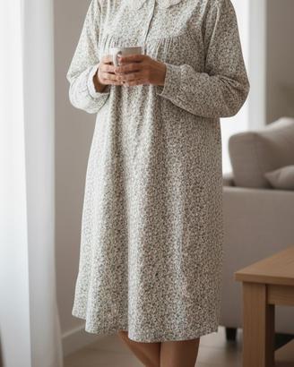 Camicia da notte maniche lunghe floreale in cotone