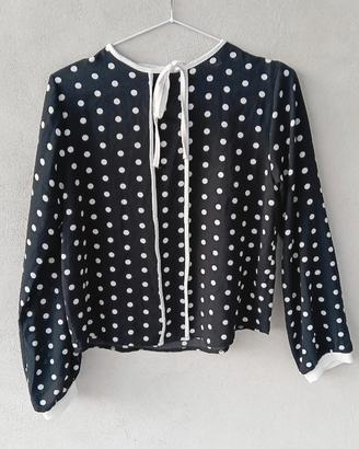 Blusa donna Gaia Mattei, tg S, nera a pois bianc