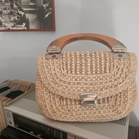 borsetta vintage con manico in legno