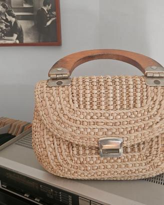 borsetta vintage con manico in legno