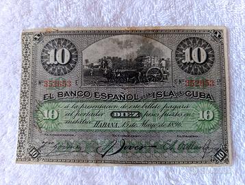 Banconota 10 pesos cubani 1896